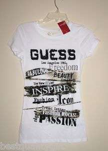 GUESS TRUE WHITE FOIL SIGNATURE SHORT SLEEVE TOP NEW  