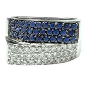    2 1/5 Carats Sapphire Pave Diamond 18k White Gold Ring: Jewelry