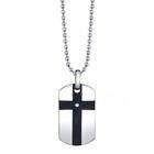    Stainless Steel Cubic Zirconia Black Cross Dog Tag Necklace