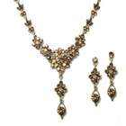   Silver Plated Brown Multi Crystal Cluster Necklace Set with Drop