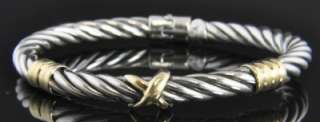 Sterling Silver & 14K Yellow Gold Rope Cable Twist Two Tone X Bangle 