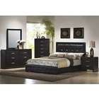  Wood Finish Queen Faux Leather Upholstered Low Profile Bedroom Set
