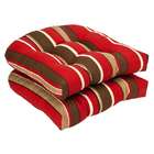   of 2 Outdoor Patio Wicker Chair Seat Cushions   Tropical Red Stripe
