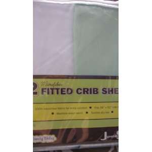  2microfiber Fitted Crib Sheets Green and White Baby