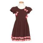   Brown Dress Size 3T Girl Short Sleeve Lettuce Edge Bow Stripe
