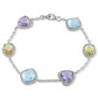   Silver 11 1/5 CT TGW Multi colored Gemstones Link Bracelet (7 in