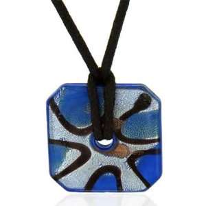  Murano Glass Sterling Silver Blue And Foil Square Donut 