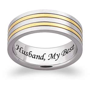 Limoges Jewelry Stainless Steel Mens Dual Stripe Engraved Message Band 