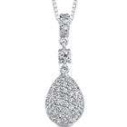   Sterling Silver and CZ Diamond Teardrop Dangle Pendant Necklace