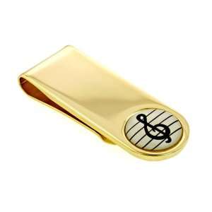 Gold plated money clip with treble clef music note accent 
