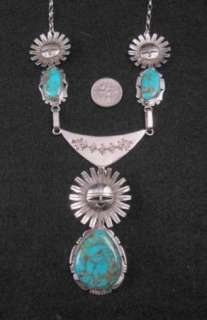 Native American Navajo Sun Kachina Turquoise Silver Necklace, Nelson 
