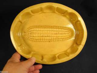 Antique Large Oval Yellowware Corn Mold 8 1/2 long  