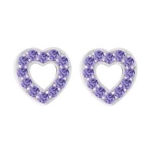   Sterling Silver Purple Cubic Zirconia Heart Shaped Earrings: Jewelry