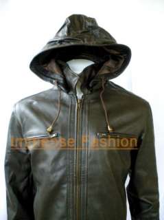 NWT Mens Remove able Hood Leather Jacket Style M32  