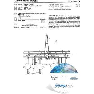  NEW Patent CD for VARIABLE SPEED DRIVE MECHANISM FOR SEED 