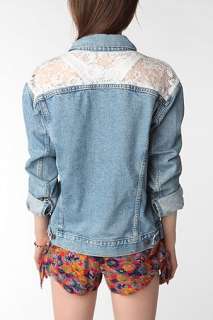 Urban Renewal Oversized Lace Inset Denim Jacket   Urban Outfitters