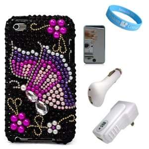 Black Stone Rhinestones Shield Protector Case for Apple iPod Touch 4G 