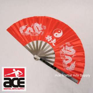 Asian Kung Fu Fan Red Twin Dragon Martial Arts  