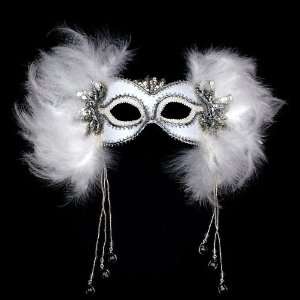  White Mardi Gras Feather Mask 