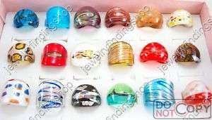 24pcs Murano Glass Ring mixed Designer Lampwork Glazed  