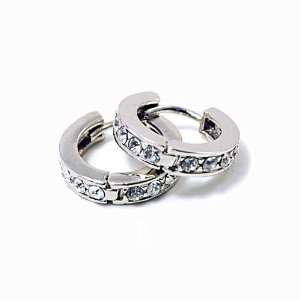   Silvertone Hoop Earrings With Clear Crystals Fashion Jewelry: Jewelry