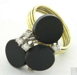 JGJLP VINTAGE 14K GOLD .30CT DIAMOND/ONYX ABSTRACT COCKTAIL RING SIZE 