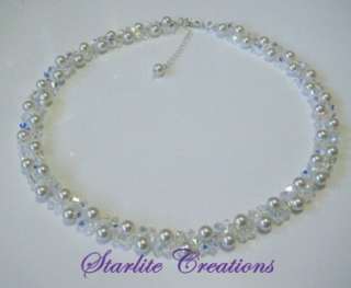 Swarovski Pearl & AB Crystals Twist  Bridal Necklace  