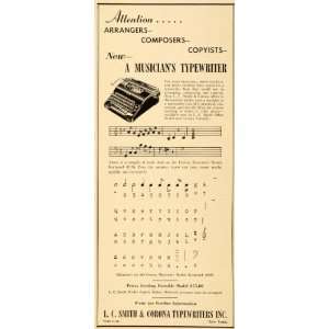  1940 Ad Musicians Typewriter L. C. Smith Corona Copy 