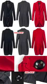 CJ300 women power shoulder long coat jacket blazer S M L XL black red 