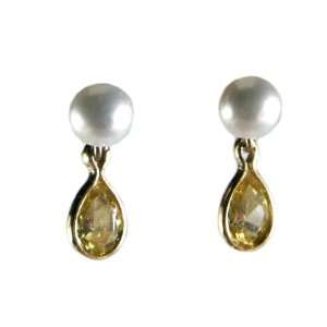   Birthstone Childrens Earrings A+ Grade Pearls 14K Gold Fill Topaz
