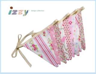 SHABBY DESIGNER PINK WHITE COUNTRY CHIC FABRIC BUNTING~CHOICE OF 