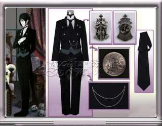 Black Butler II 2 Kuroshitsuji Sebastian Cosplay Costume Suit Set 