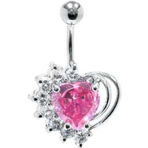  Pink Cubic Zirconia Stellar Heart Belly Ring Jewelry