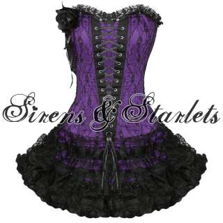 LADIES WOMENS NEW PURPLE GOTHIC EMO BURLESQUE CORSET LACE PROM PARTY 