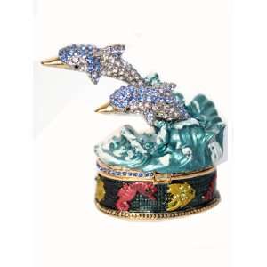   Bejeweled Double Dophins Metal Pill Box: Pill Box: Toys & Games
