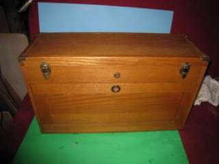   Wooden Machinist Jewelry Oak Tool Chest Hobby Box 8 Drawers  