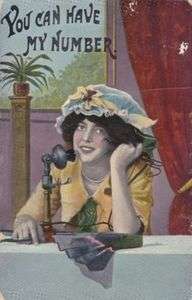 Phone Antique Number pretty girl old 1900s postcard  
