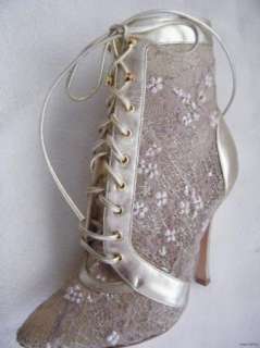 SERGIO ROSSI SHOES heels BOOTS GOLD LACE 39 9  