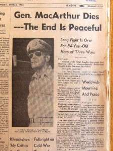     General MacArthur Dies   The End Is Peaceful   DOUGLAS MacARTHUR