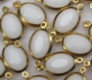 wholesale Oval Connector White Acrylic Bead Brass Frame cf086  