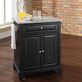   Solid Granite Top Portable Kitchen Island in Black 