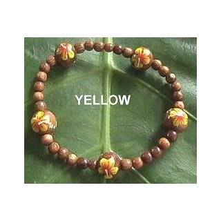 Hawaiian Koa Bead Yellow Hibiscus Flower Bracelet