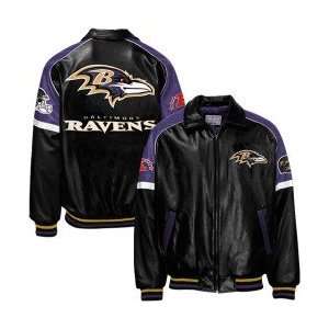 Baltimore Ravens Black Pleather Varsity Jacket:  Sports 