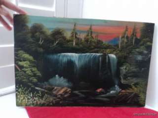 ANTIQUE Landscape Adirondack Waterfalls Teees Original Oil by E 