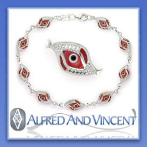 Evil Eye 925 Sterling Silver Judaica Hamsa Bracelet Red  