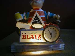 Vintage BLATZ Beer Barrel Man Animated Clock Light Bar Display Motion 