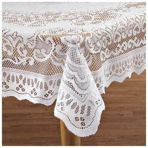  White Fleur de Lis Lace Tablecloth 54x72 Oblong