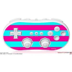 Wii Classic Controller Skin   Kearas Psycho Stripes Neon Teal and Hot 