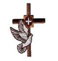 BROWN CROSS W/WHITE DOVE IRON ON APPLIQUE/PATCH  