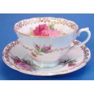 Cherry China Footed Cup & Saucer Pink Roses:  Kitchen 
